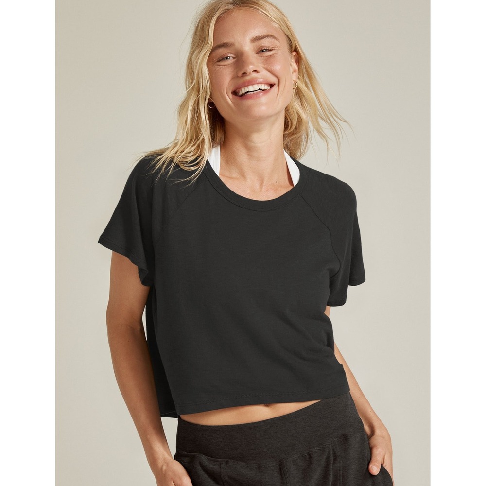 Beyond Yoga High Low Cropped Tee Black Size L NWT Relaxed Yoga Athleisure